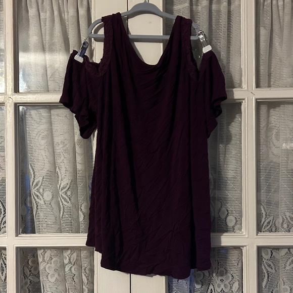 Women’s Juniors Tunic Purple Off The Shoulder Thick Straps Flowy Top - Picture 3 of 3